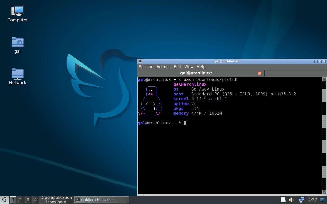 A screenshot of Go Away Linux running the LXQT desktop.
